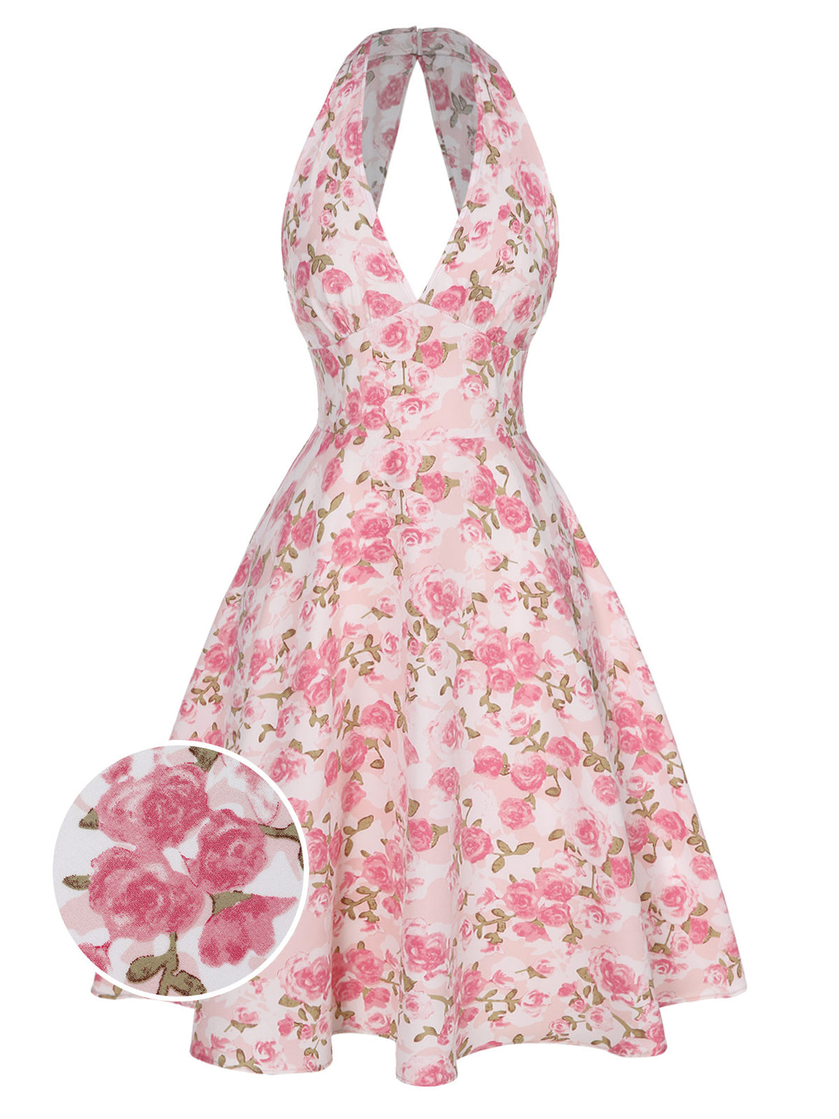 Orange 1950s Floral V-Neck Dress
