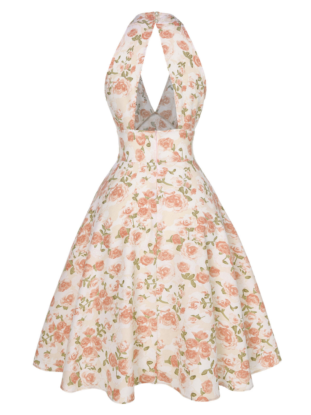 Orange 1950s Floral V-Neck Dress