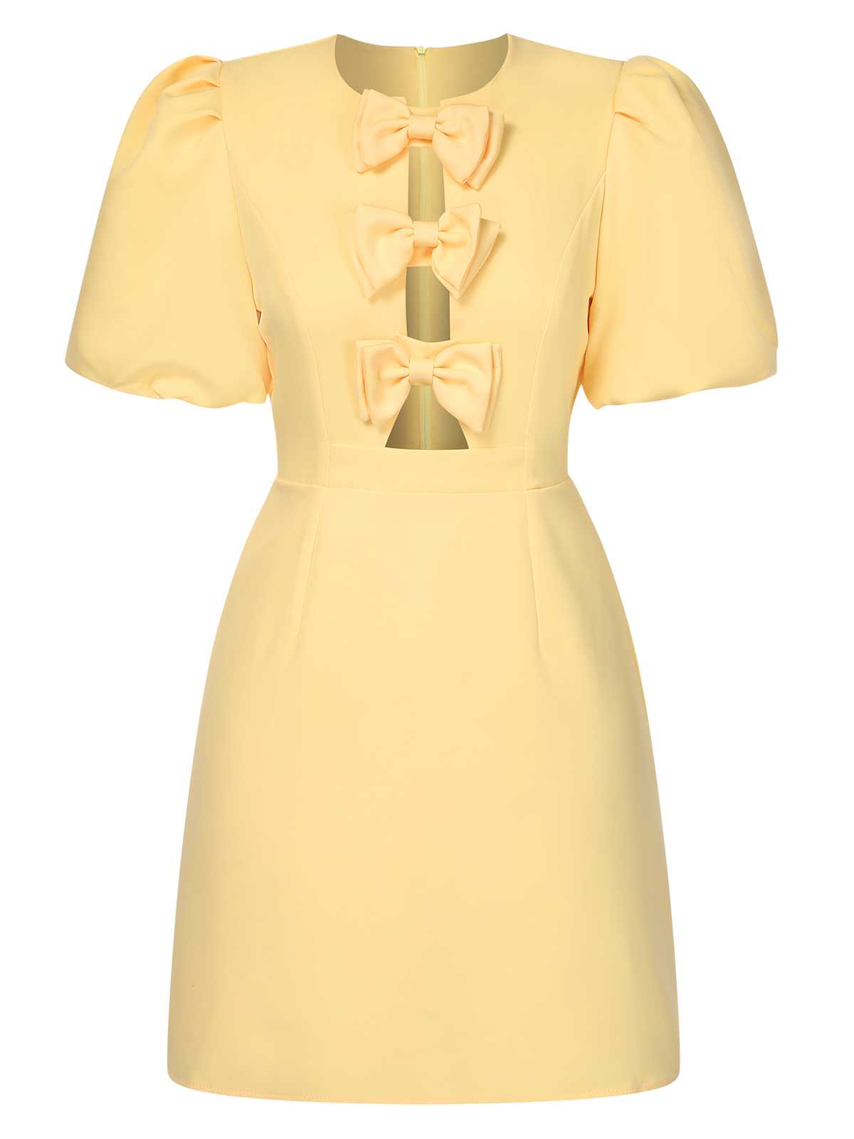 Yellow 1960s Bow Puff Sleeve Solid Dress