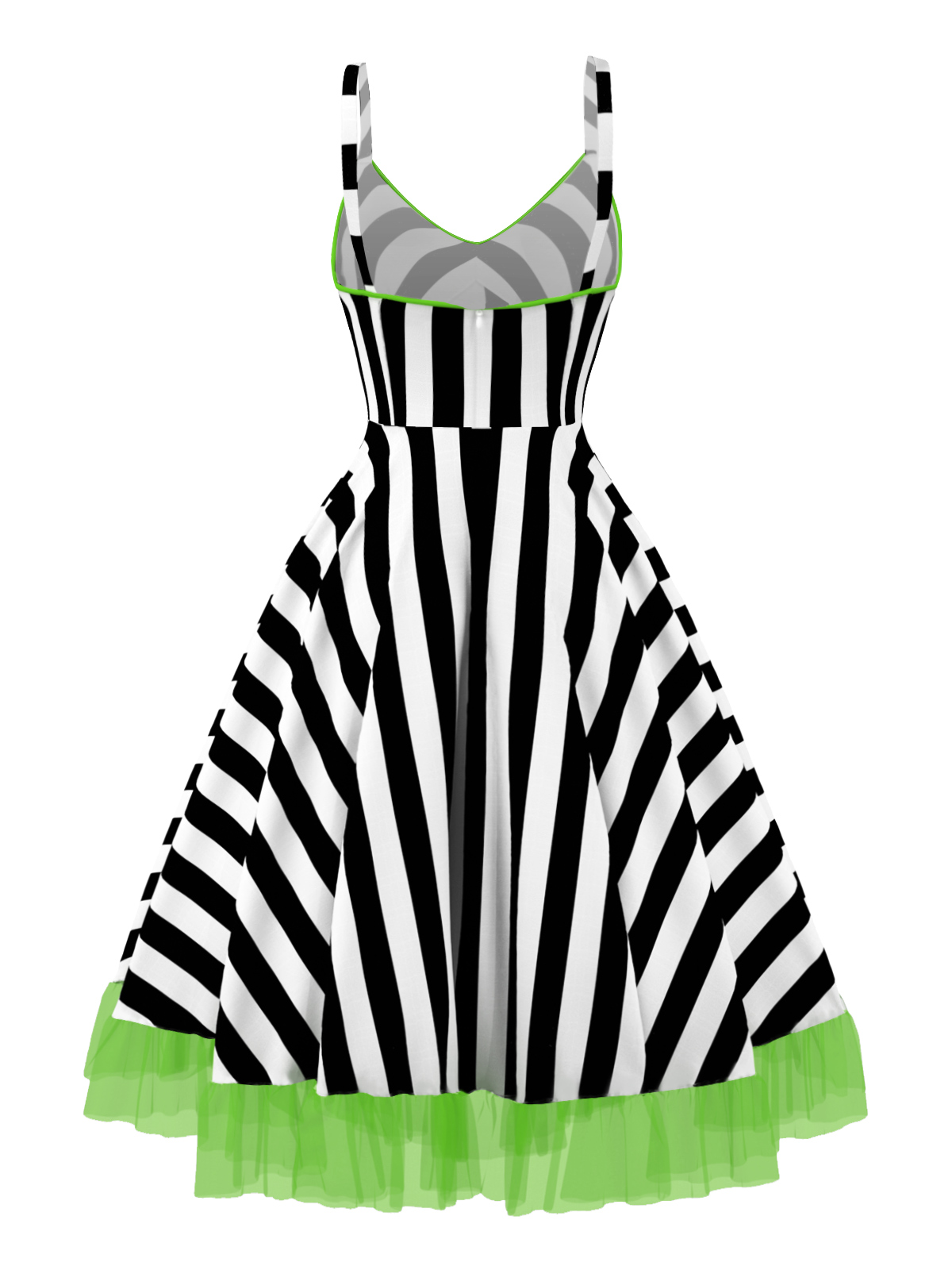 Black&White 1950s Striped Fluorescent Green Lace Dress