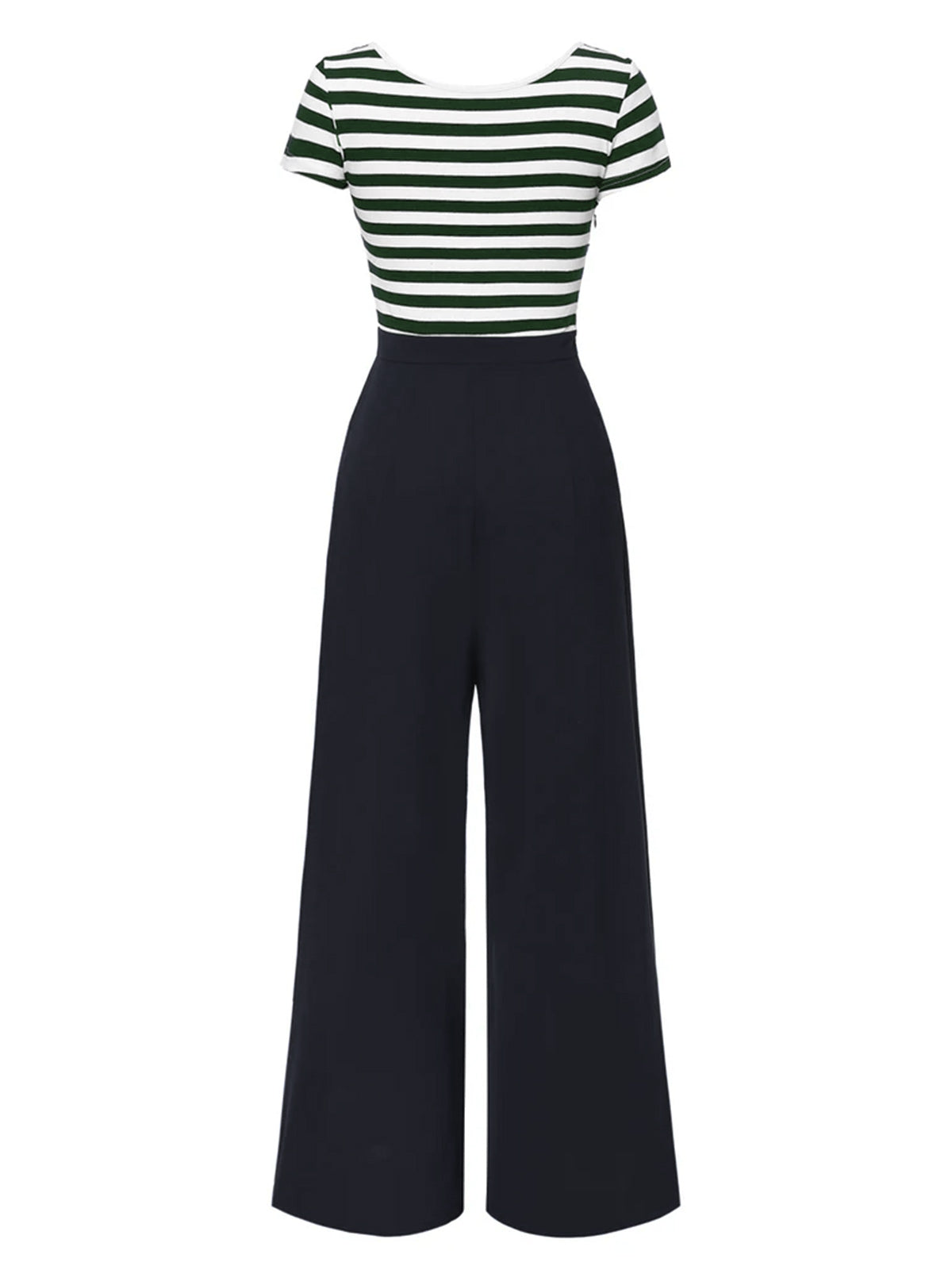 Red 1950s Hollow Bow Stripe Patchwork Jumpsuit