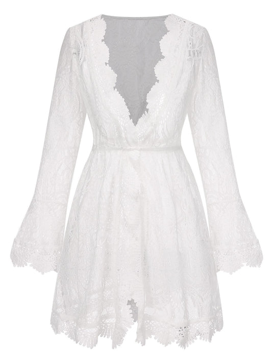 White 1940s Solid Lace Beach Cover Up (60% off)