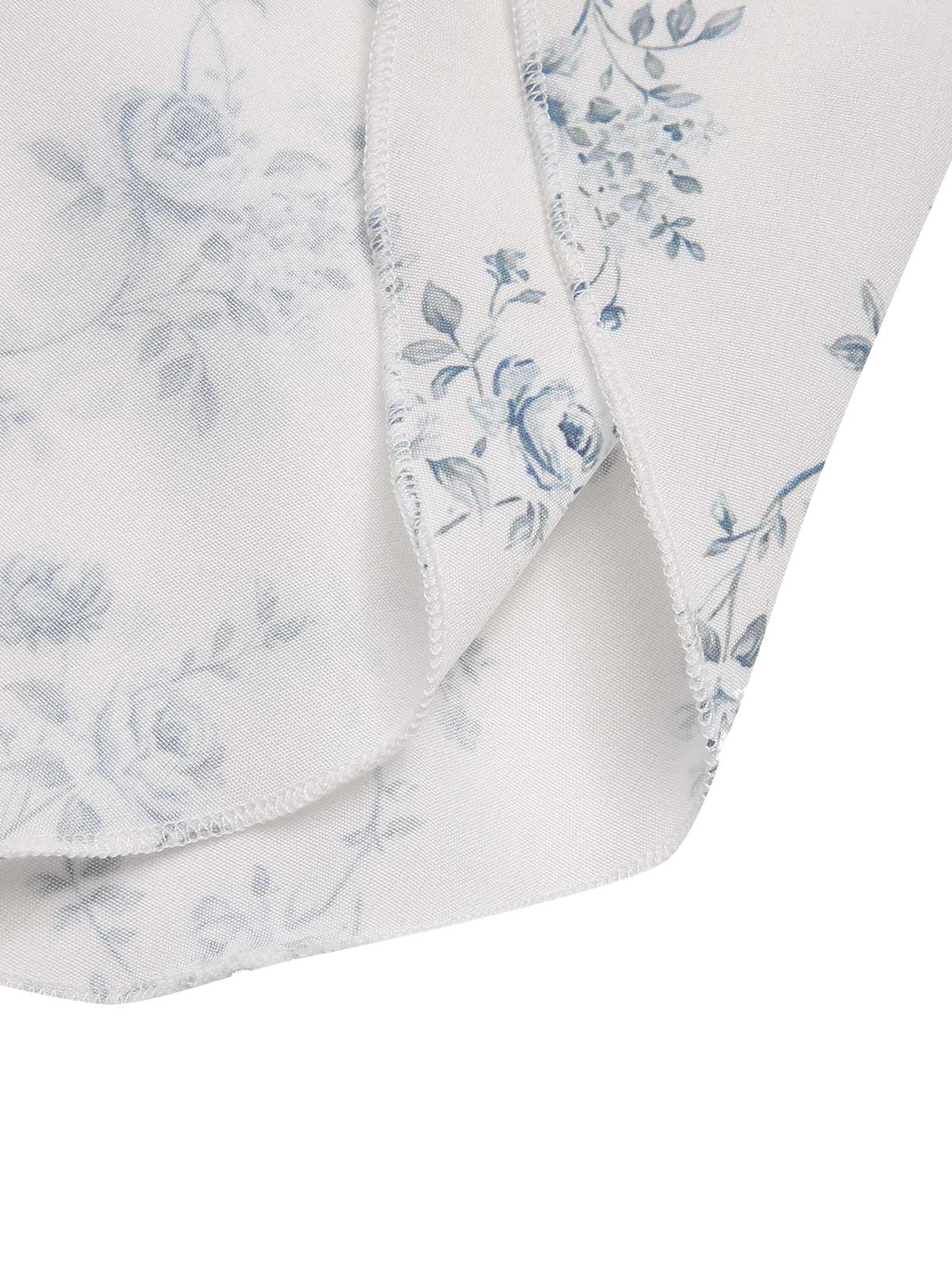 Blue 1930s Off-Shoulder Floral Ruffles Hem Dress