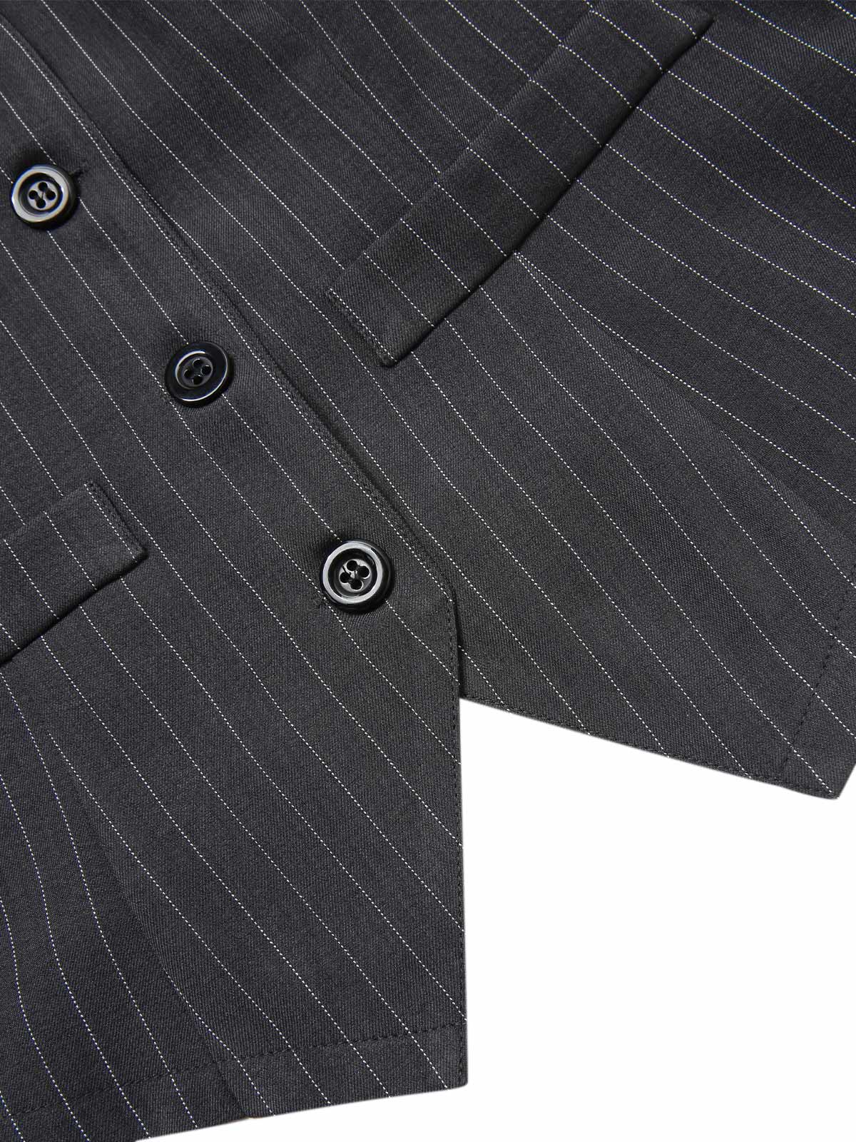 2PCS Dark Gray 1960s Pinstripes Top & Pleated Skirt