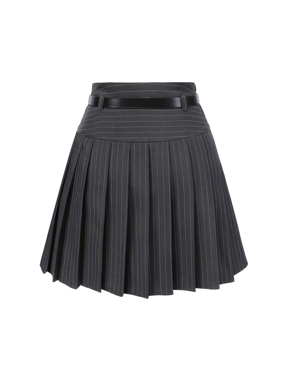 2PCS Dark Gray 1960s Pinstripes Top & Pleated Skirt