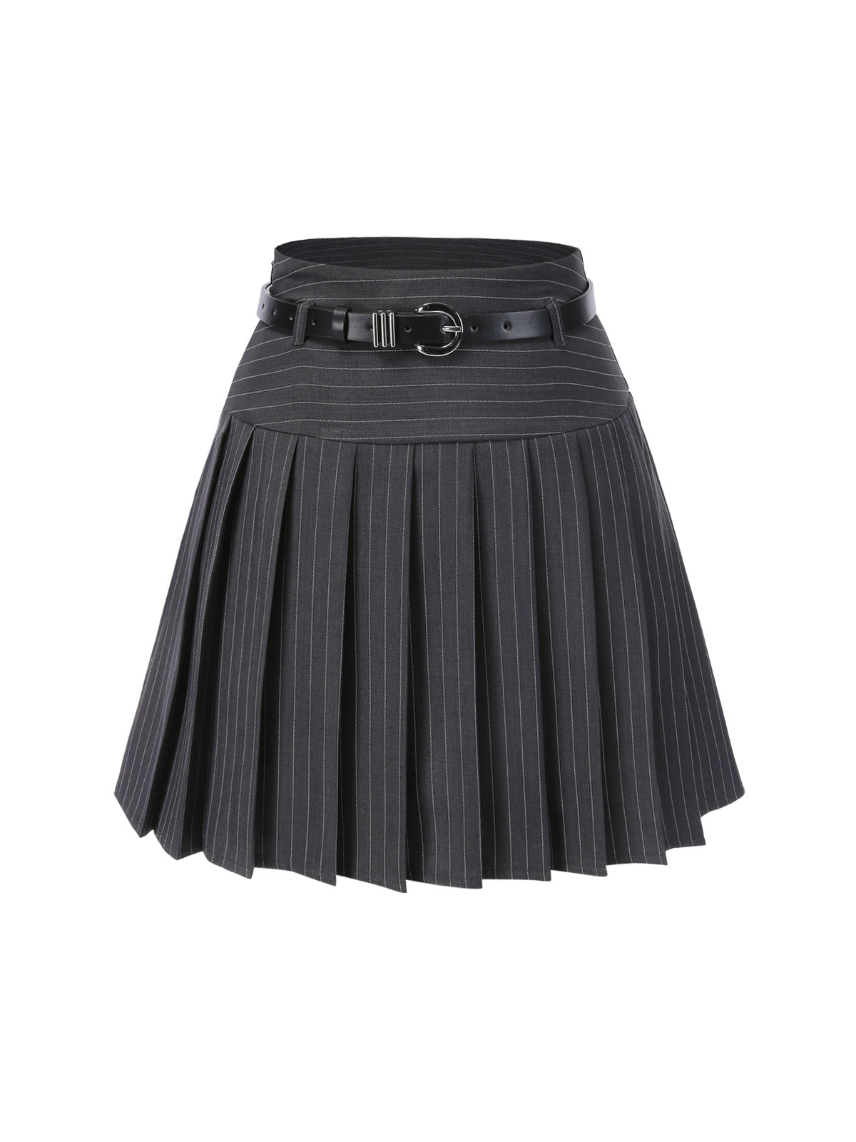 2PCS Dark Gray 1960s Pinstripes Top & Pleated Skirt