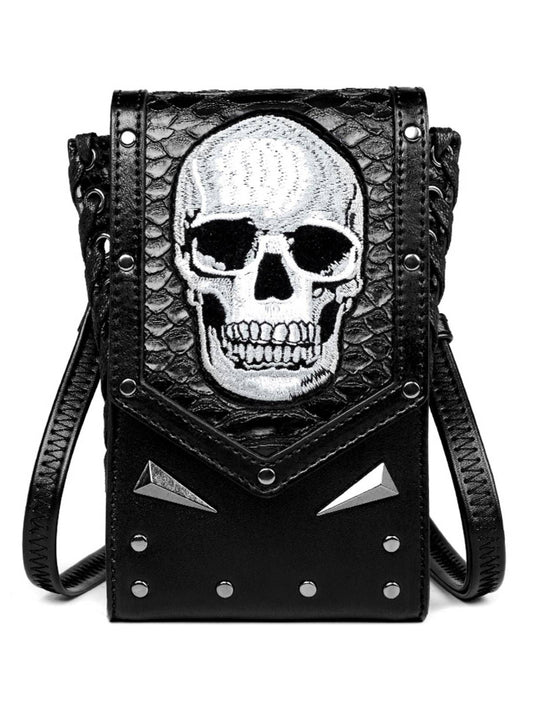Black Halloween Embroidered Skull Bag