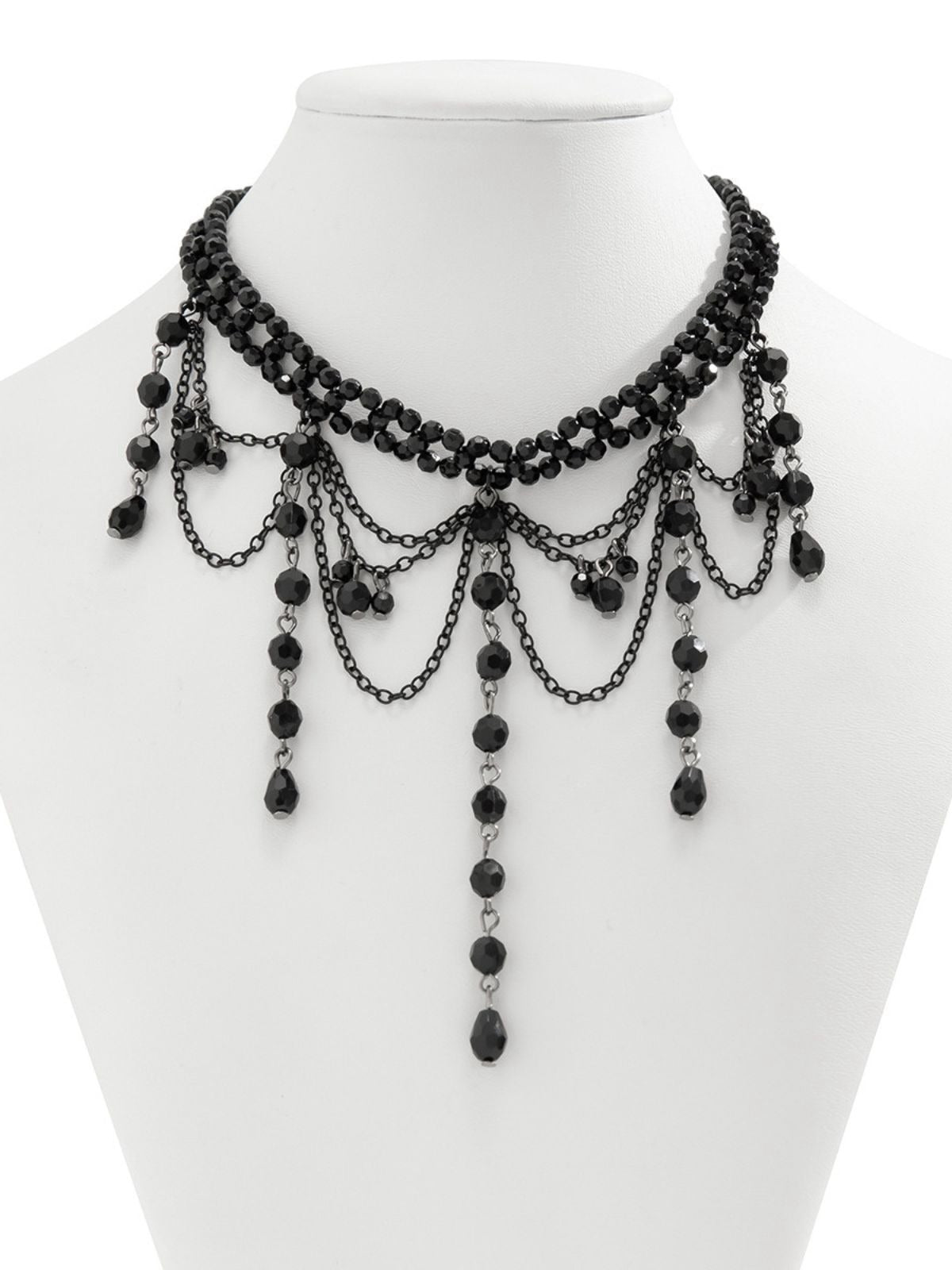 Black Gothic Artificial Crystal Tassels Pendant Necklace