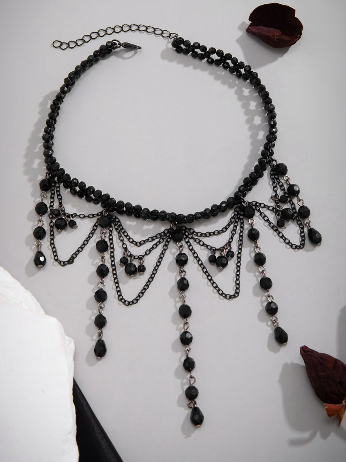 Black Gothic Artificial Crystal Tassels Pendant Necklace