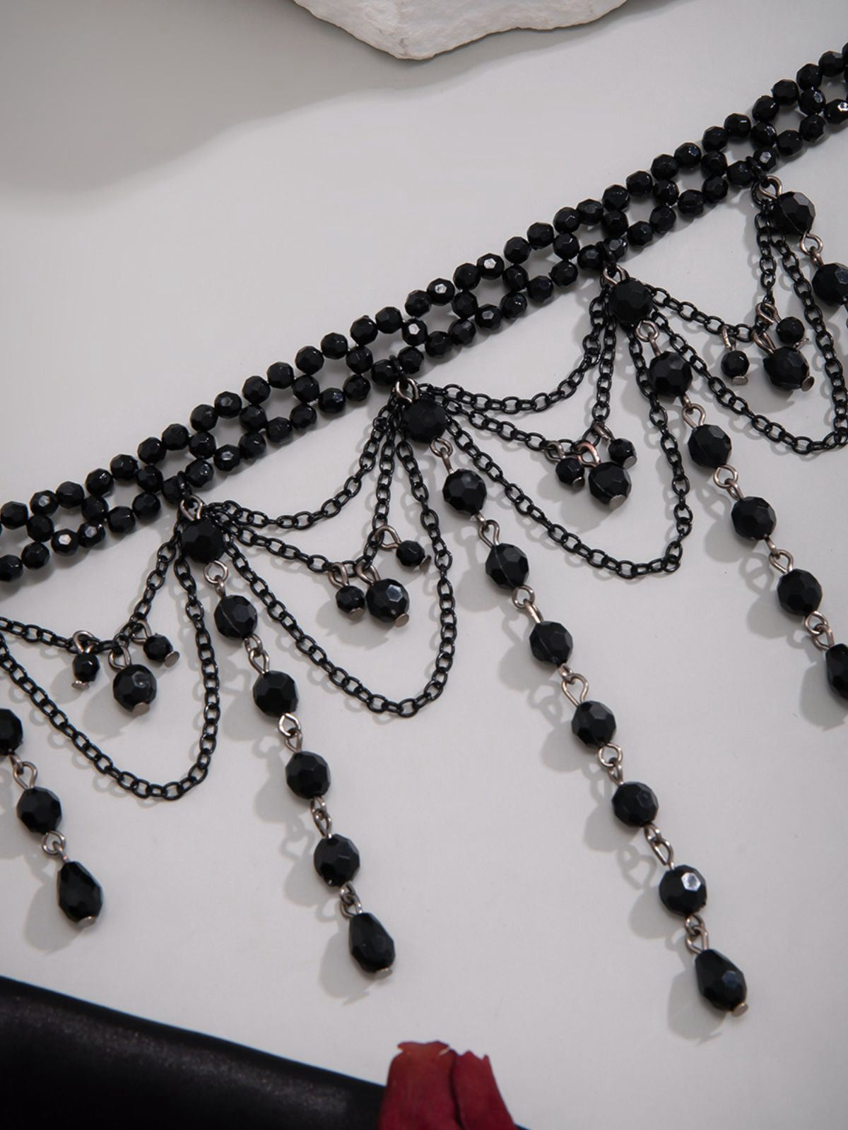 Black Gothic Artificial Crystal Tassels Pendant Necklace