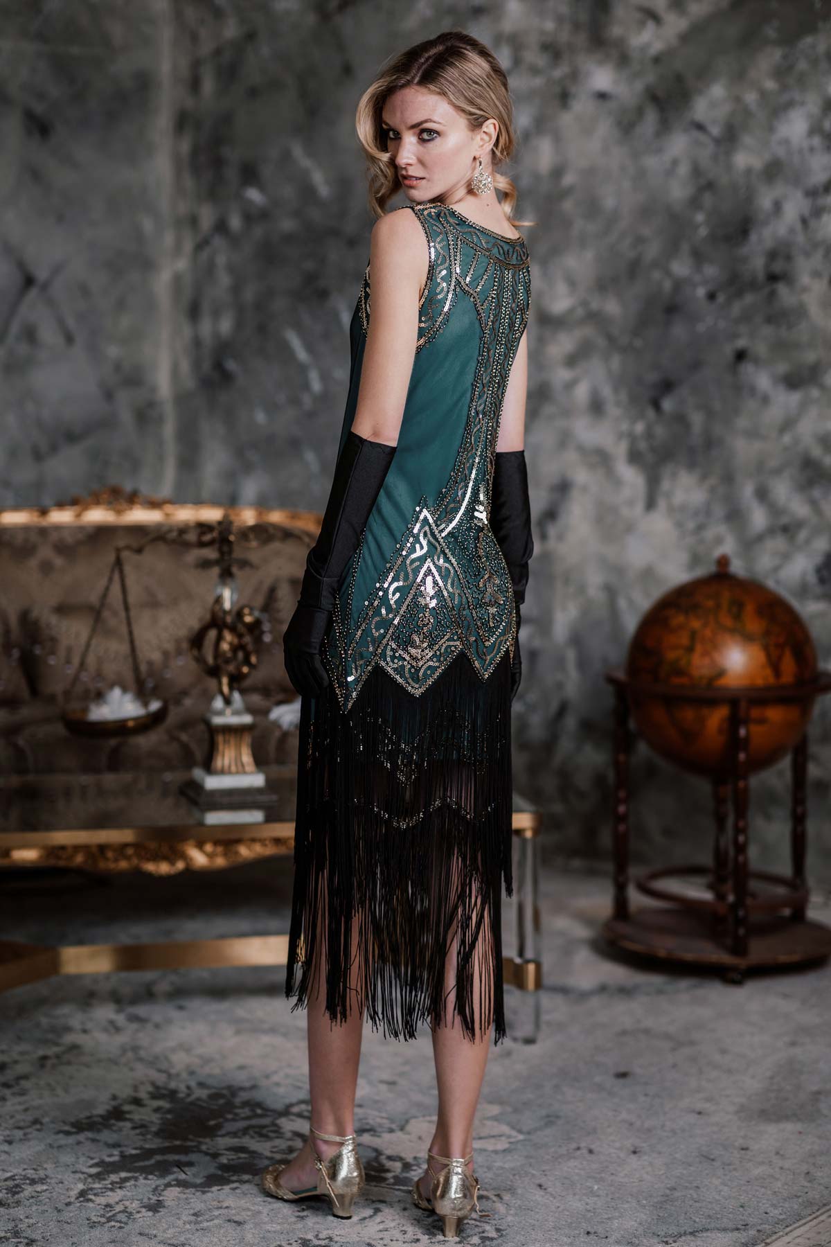 1920s Beaded Fringed Flapper Dress