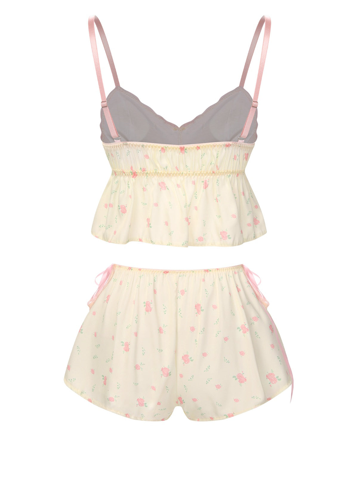Cream Color 1950s Floral Lace Straps Pajama