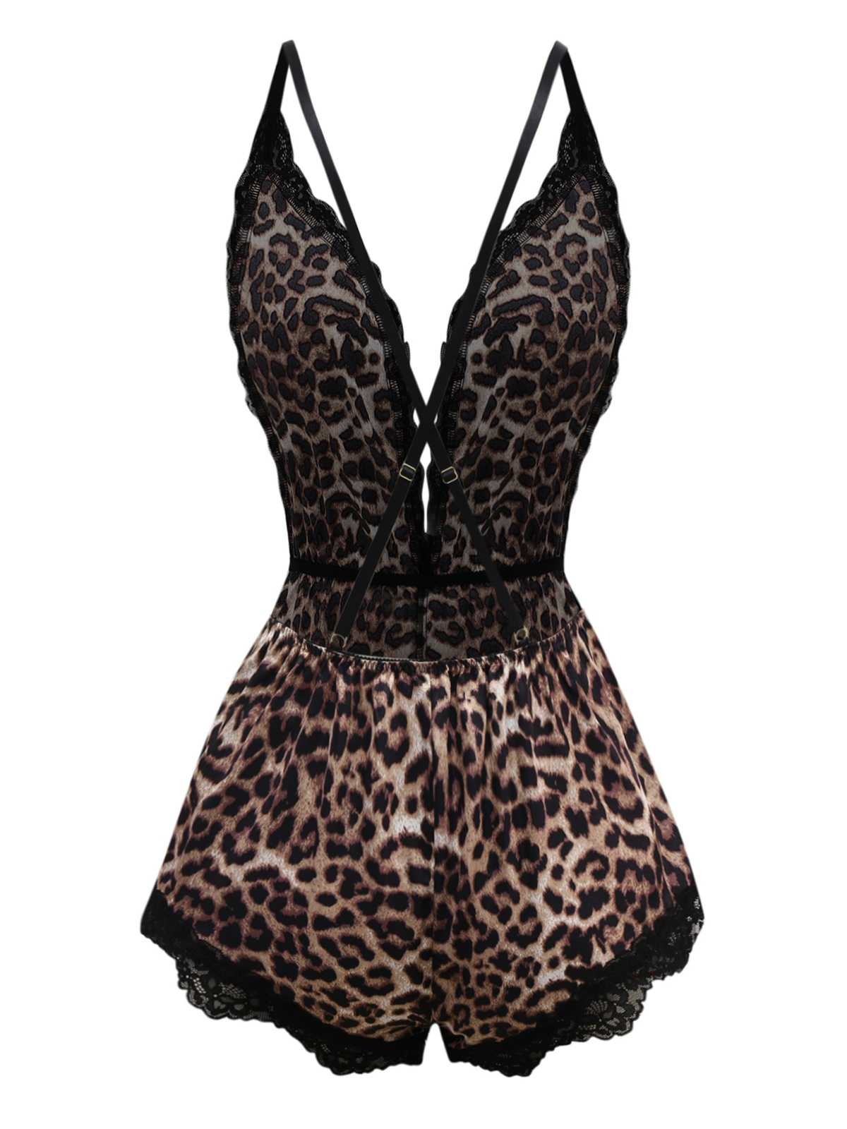 1950s Spaghetti Strap Leopard Lace Sleepwear