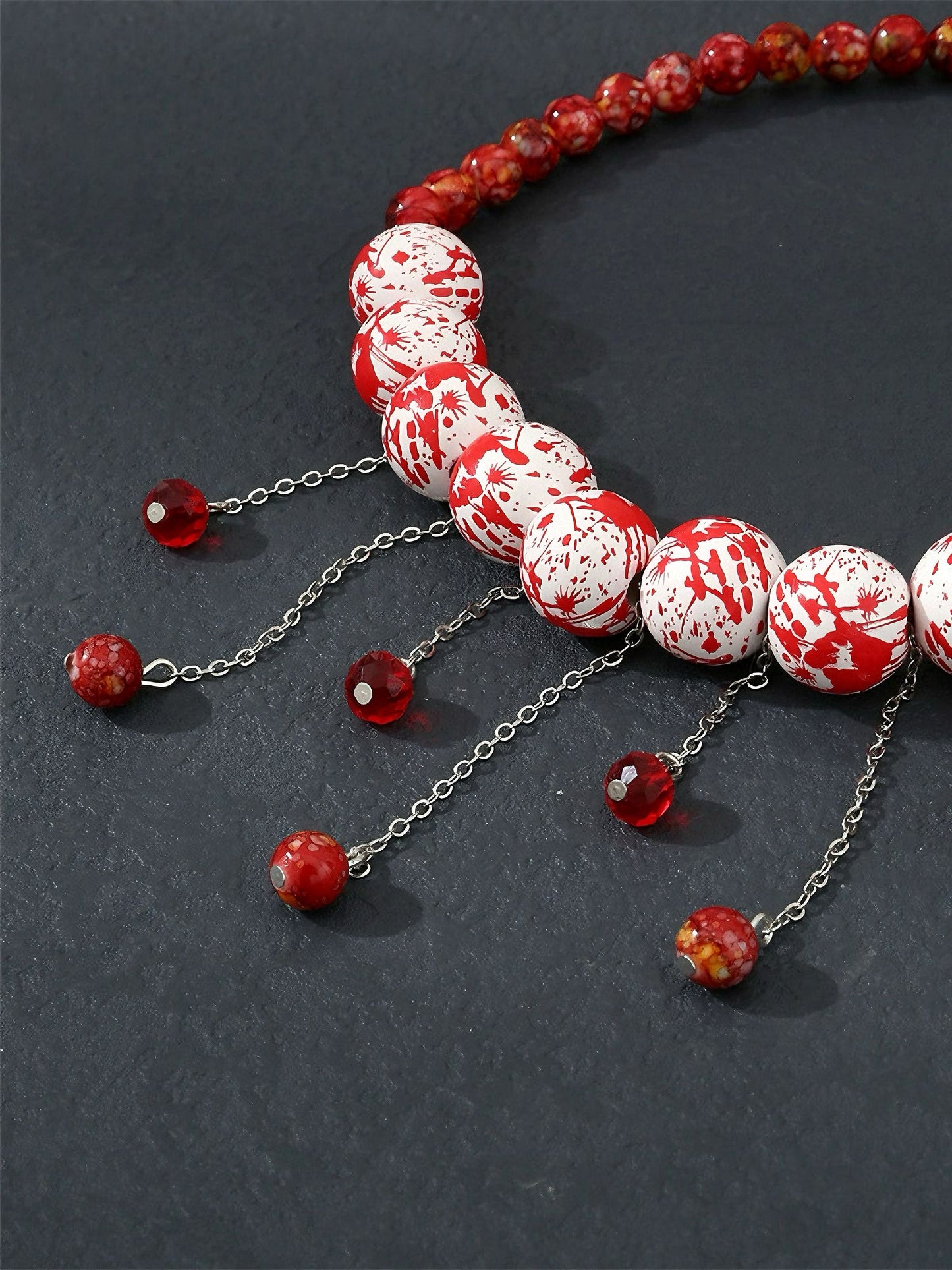 Halloween Blood Drop Beaded Tassel Necklace