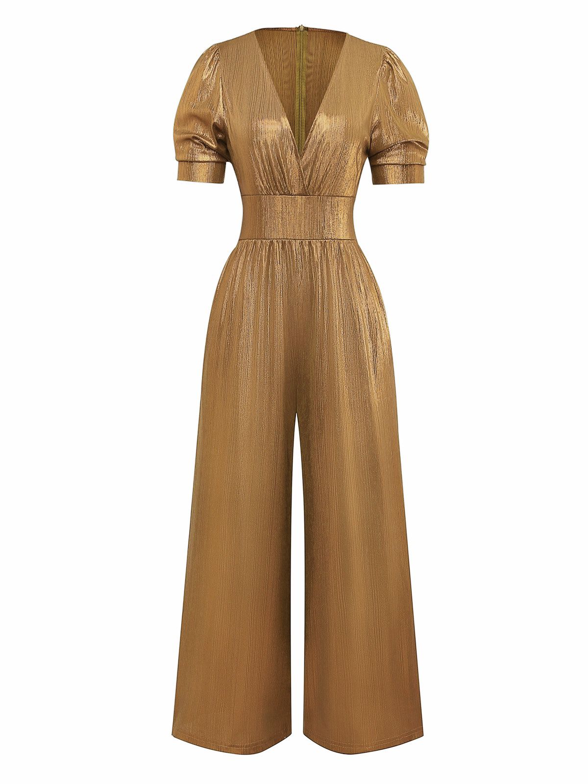 1970s Metallic V-Neck Wide-Leg Jumpsuit
