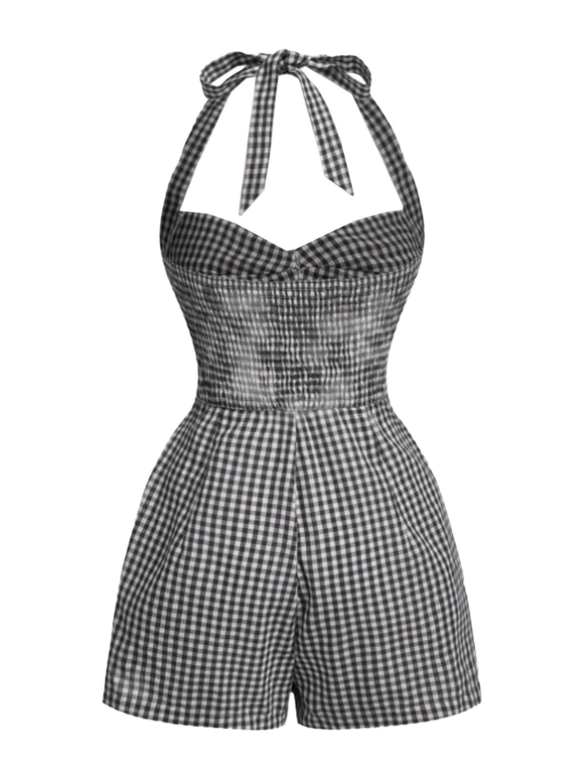 1950s Halter Gingham Plaids Bow Romper