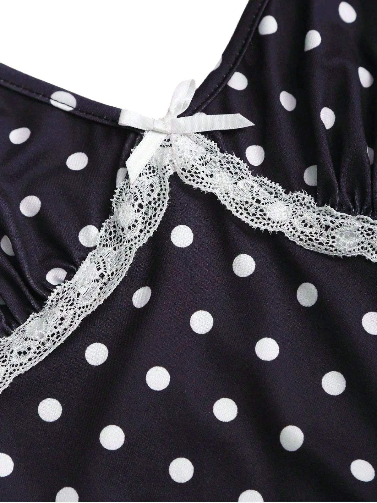 1940s Polka Dot Lace Trim Strap Jumpsuit