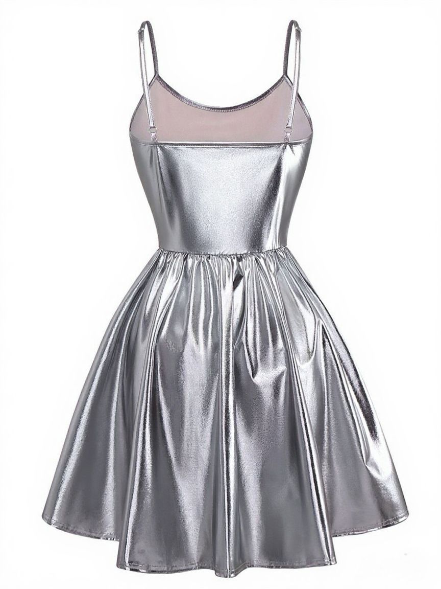 1980s Metallic Spaghetti Strap Party Dress