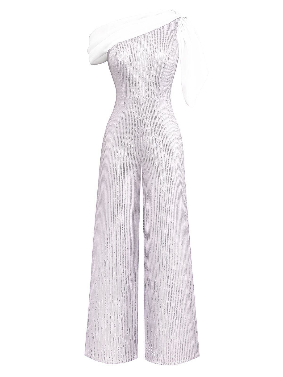 1930s One Shoulder Chiffon Sequined Jumpsuit