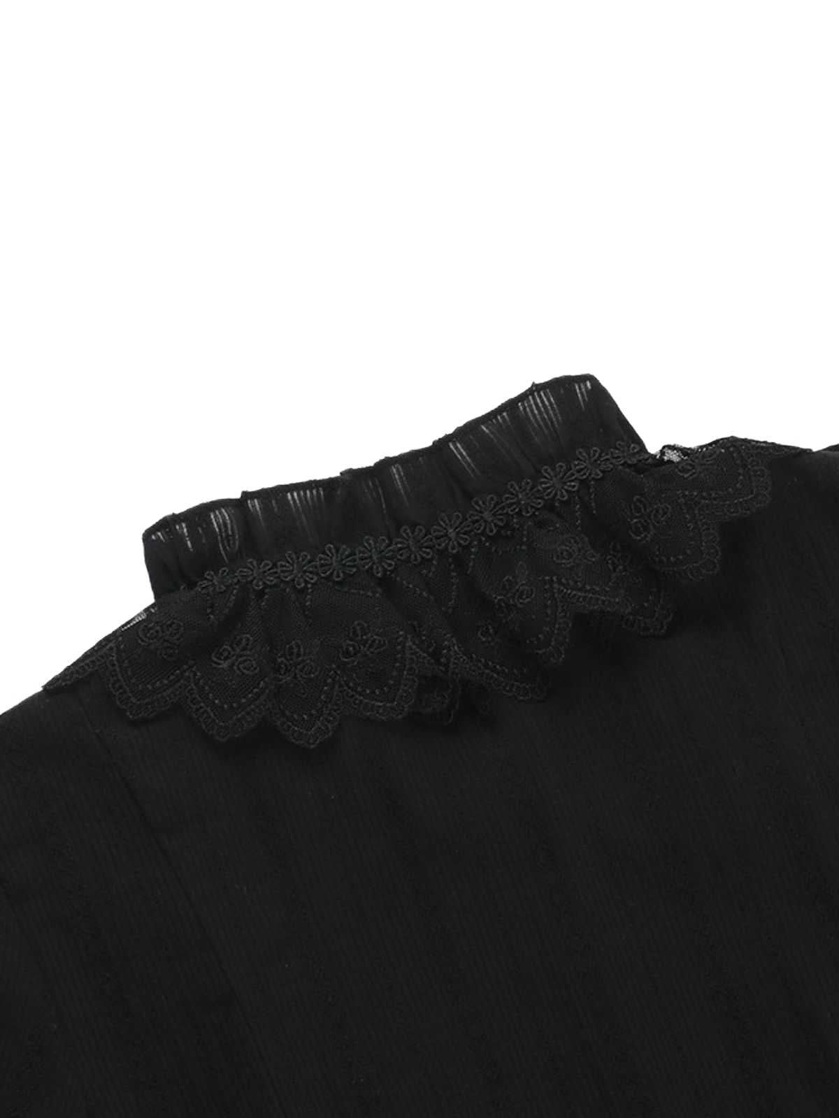 Black 1980s Gothic Pure Cotton Ruffled Blouse