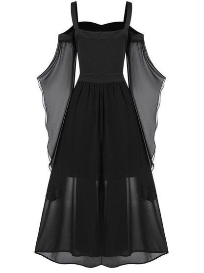 1950s Halloween Witch Transparent Sleeves Strap Dress