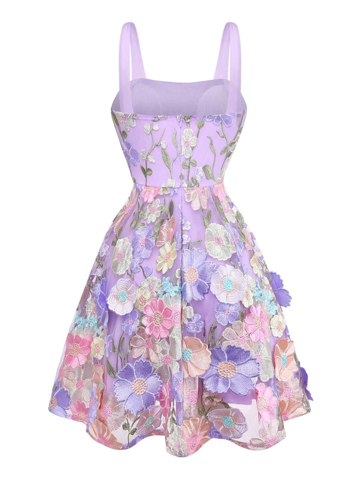 Purple 1950s Floral Embroidered Mesh A-Line Dress