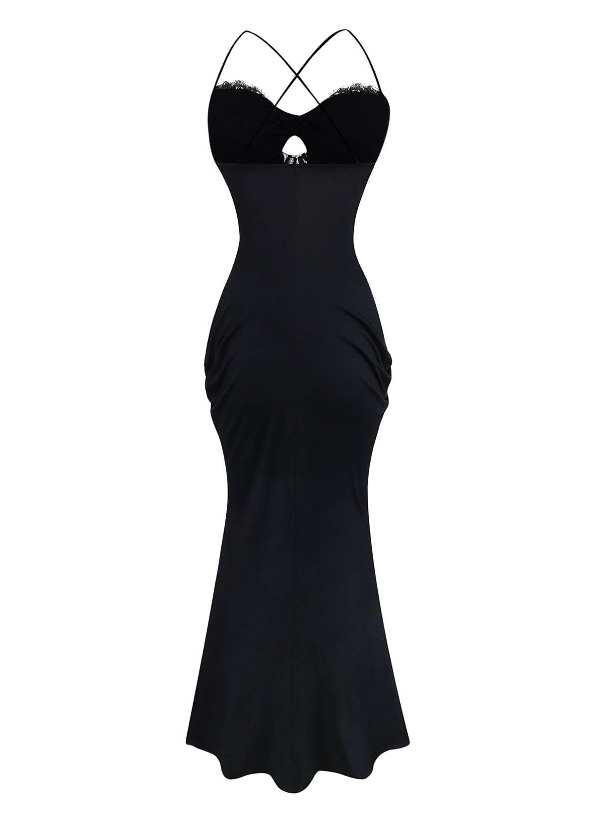 Black 1930s Lace Trimmed Halter Maxi Dress