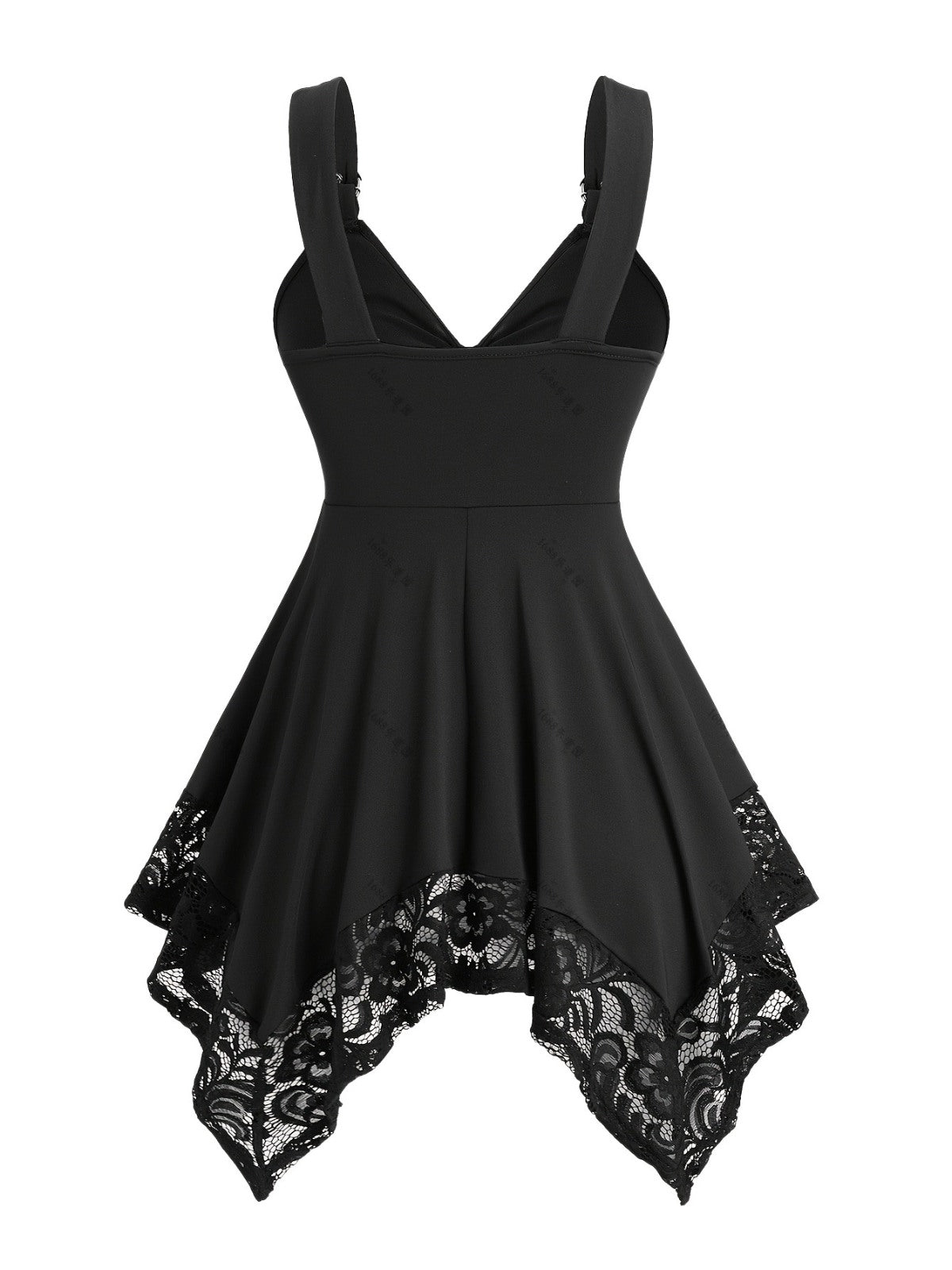 [Plus Size] Black 1970s Solid Heart Button Lace Tunic Top