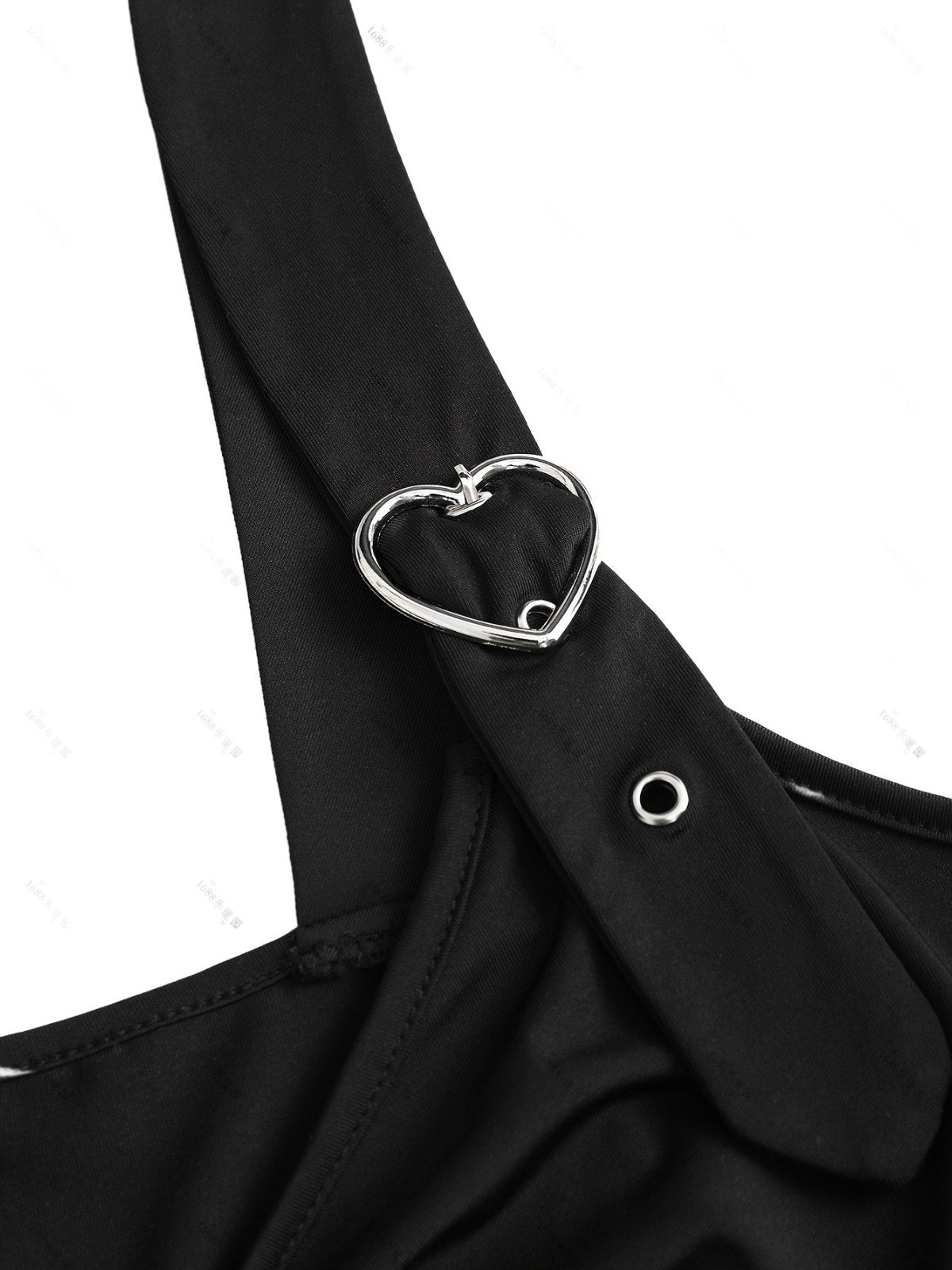 [Plus Size] Black 1970s Solid Heart Button Lace Tunic Top