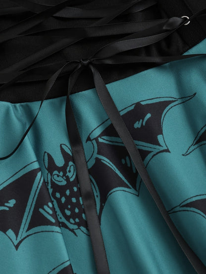 [Plus Size] Dark blue 1950s Bat Lace-Up Halloween dress