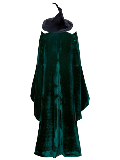 Green 1970s Halloween Velvet Witch Costume Cloak