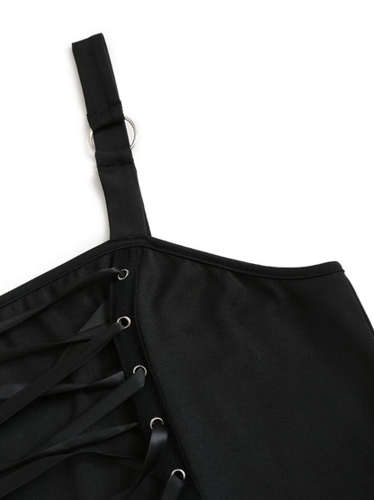 [Plus Size] Dark blue 1950s Bat Lace-Up Halloween dress