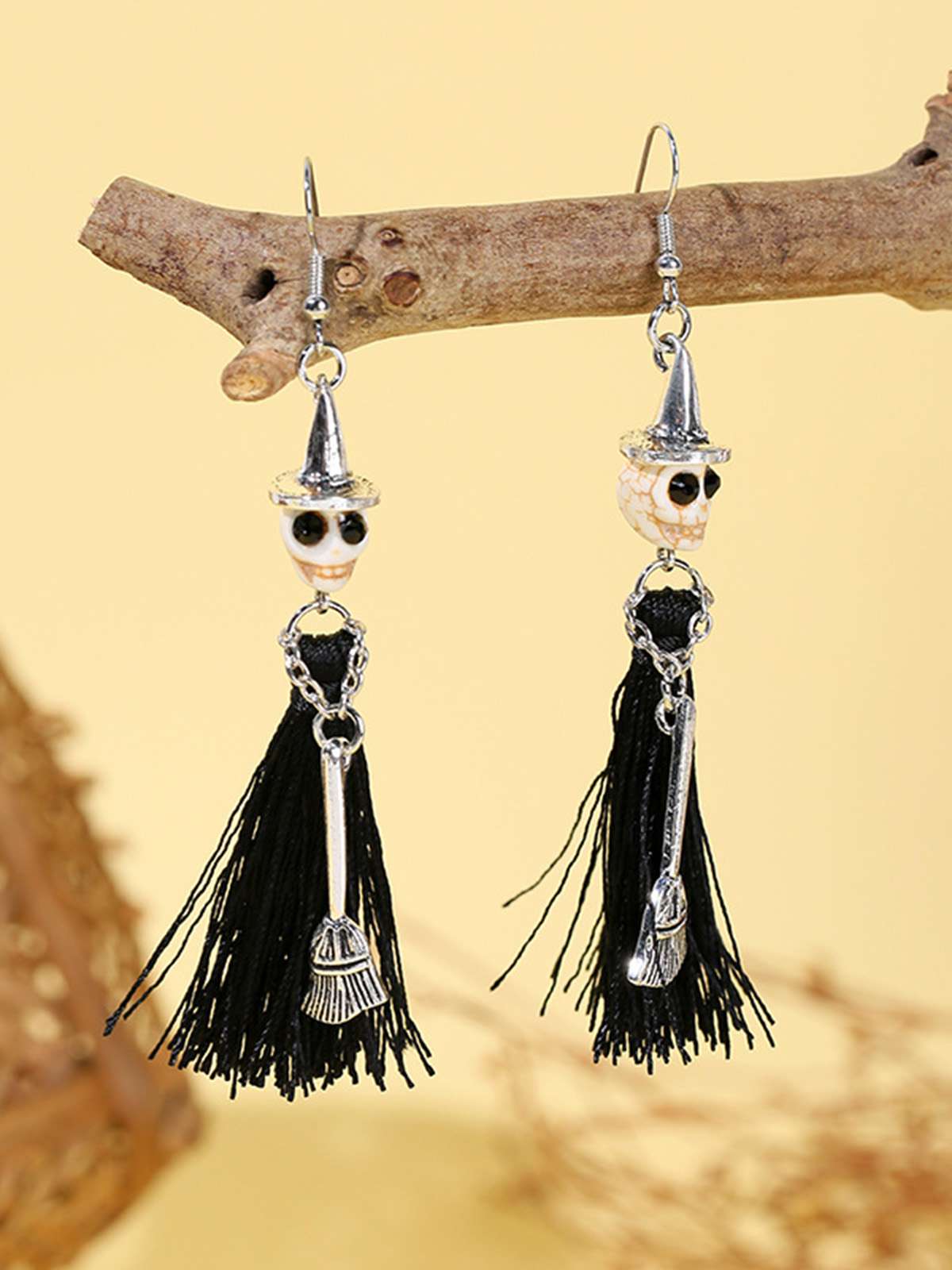 Halloween Witch Skull Tassel Earrings