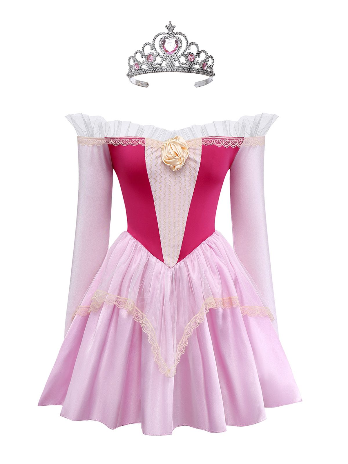 Pink 1940s Princess Off Shoulder Tulle Party Dress