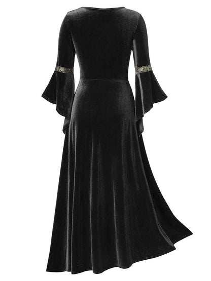 1930s Medieval Renaissance Velvet Gold Trim Dress