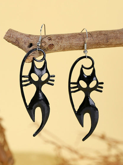 Black Halloween Cat Dangle Earrings