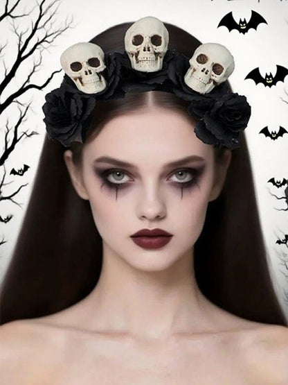 Black Halloween Skull Roses Headband