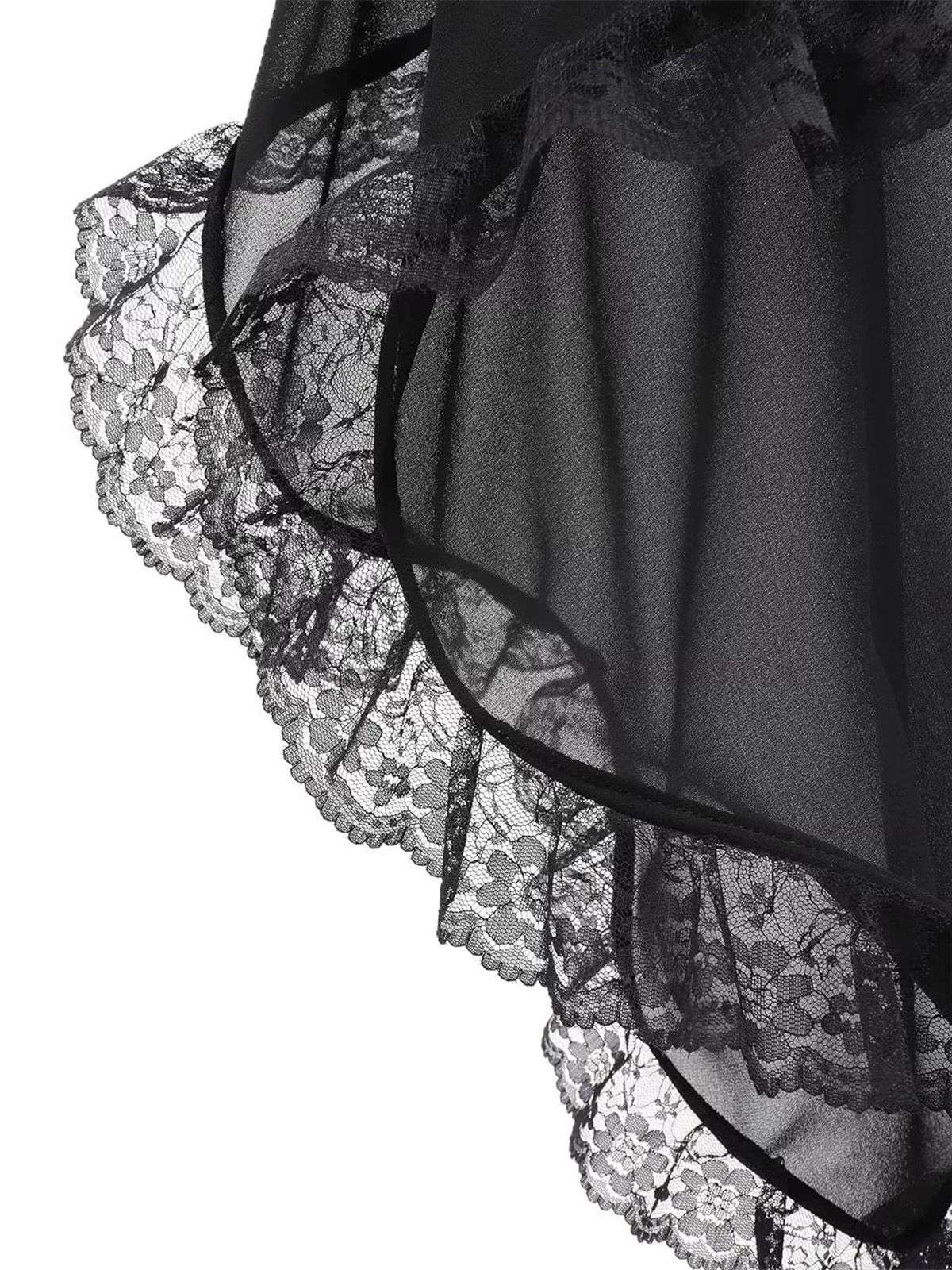 Black Lace Trimmed Chiffon Long Flared Sleeves