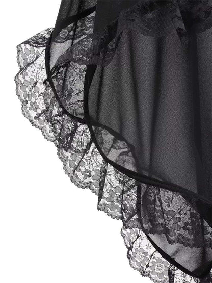 Black Lace Trimmed Chiffon Long Flared Sleeves
