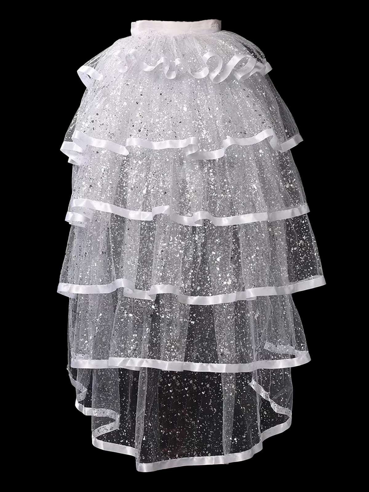 Black 1950S Glitter Tulle Tiered Ruffle Maxi Underskirt