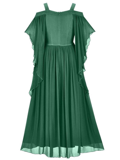 1950s Solid Velvet Mesh Cold Shoulder Dress