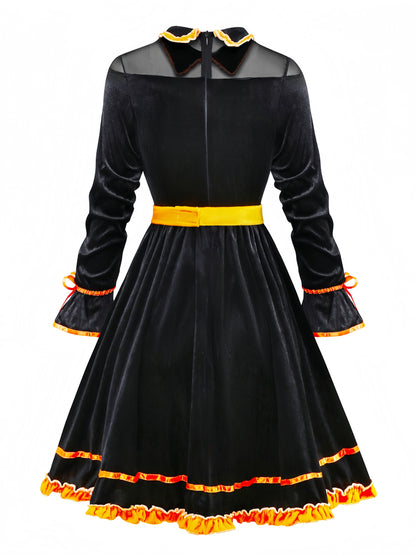 Black 1940s Lapel Bow Patchwork Dress