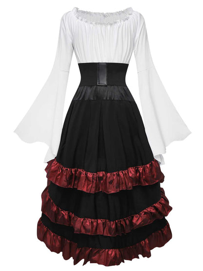 2PCS 1980s Ruffled Halloween Pirate Costume Set