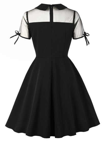 1950s Lapel Mesh Patchwork Swing Dress