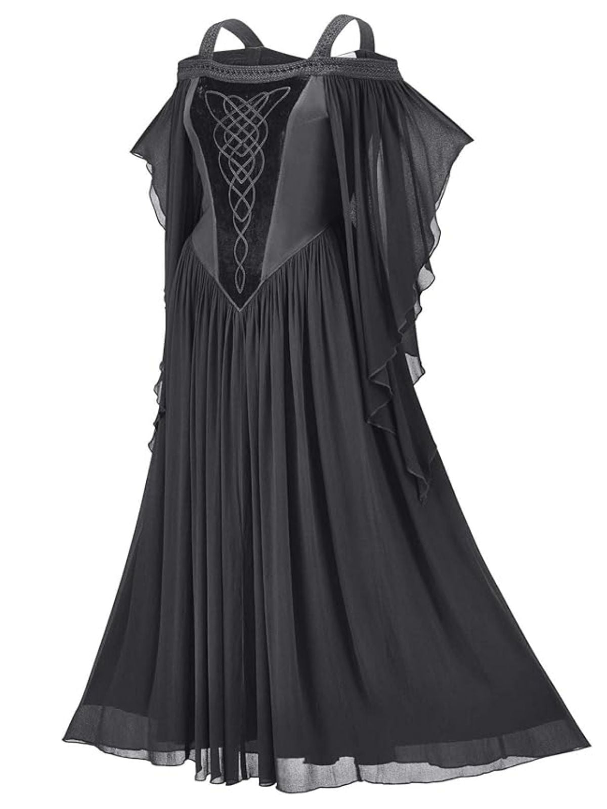 1950s Solid Velvet Mesh Cold Shoulder Dress