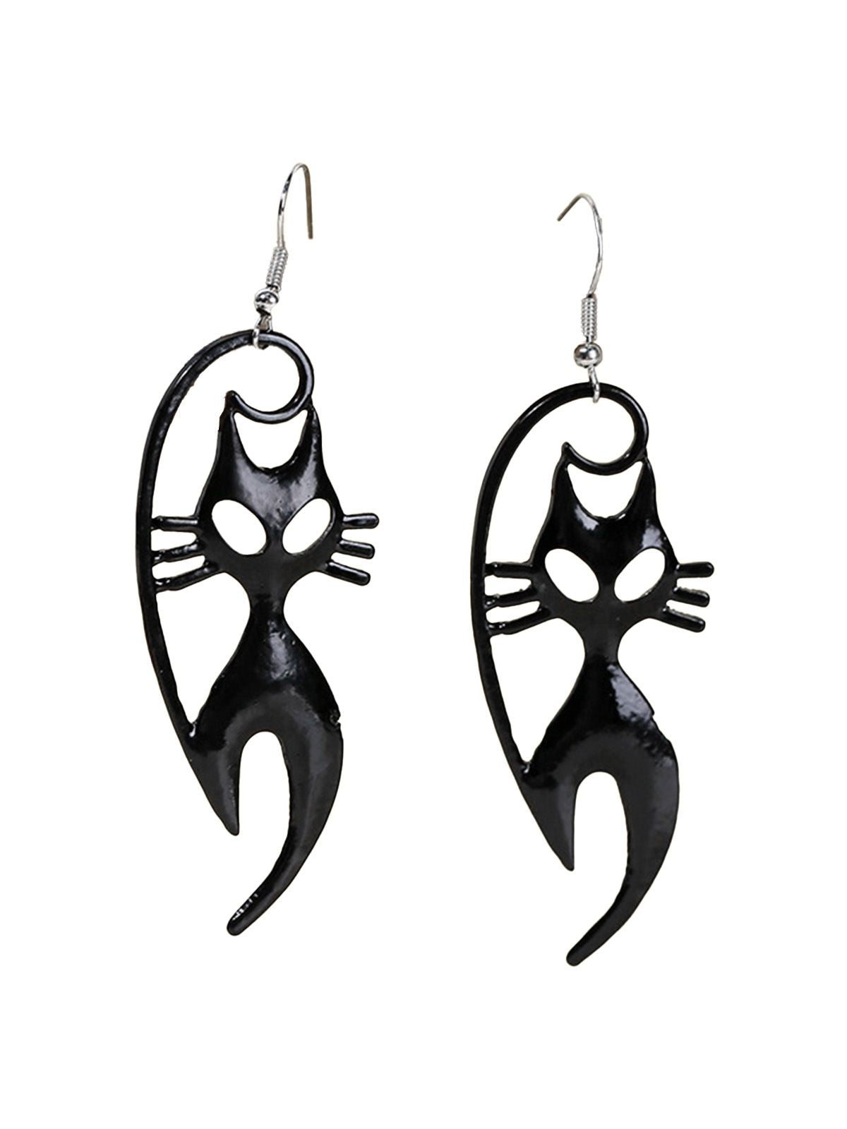 Black Halloween Cat Dangle Earrings