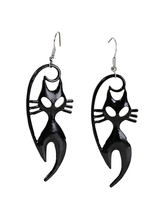 Black Halloween Cat Dangle Earrings