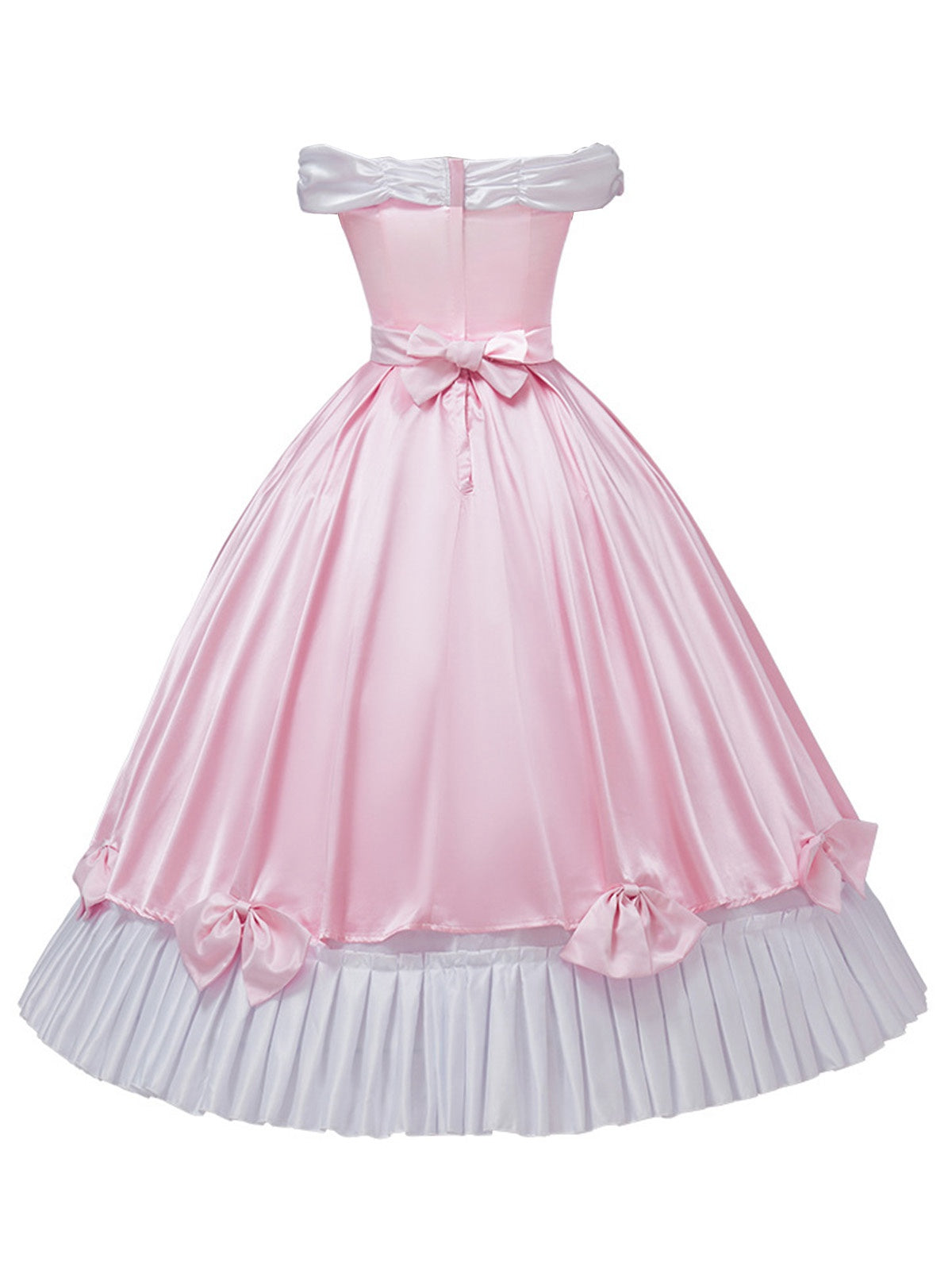 Pink 1950s Off-Shoulder Pleated Satin Bow Princess Dress