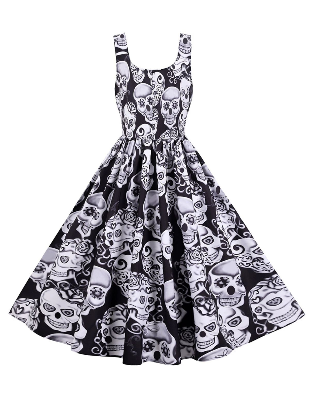 1950s Halloween Skull Sleeveless Swing Dress
