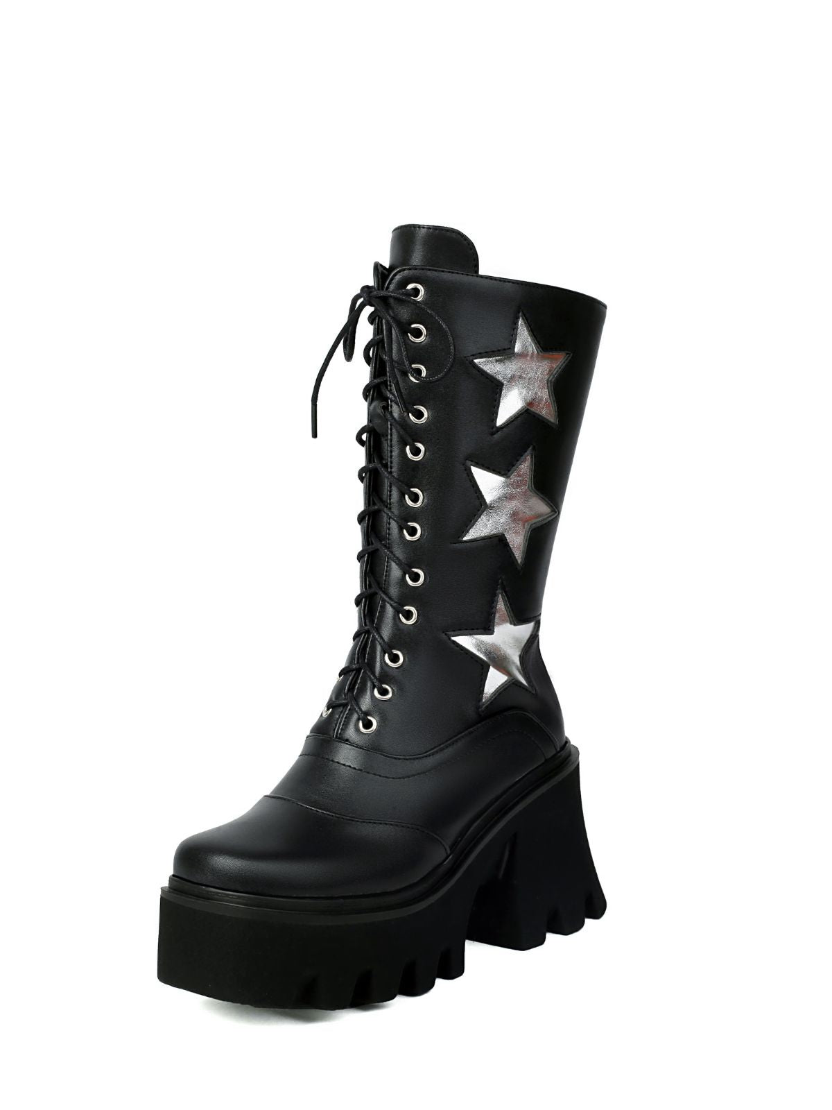 Vintage Steampunk Star Print Platform Mid-Calf Boots